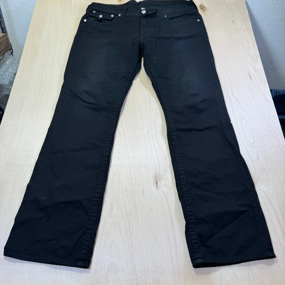 True Religion Black Ricky Straight Jeans Mens‎ Size 36x34 Flap Pockets